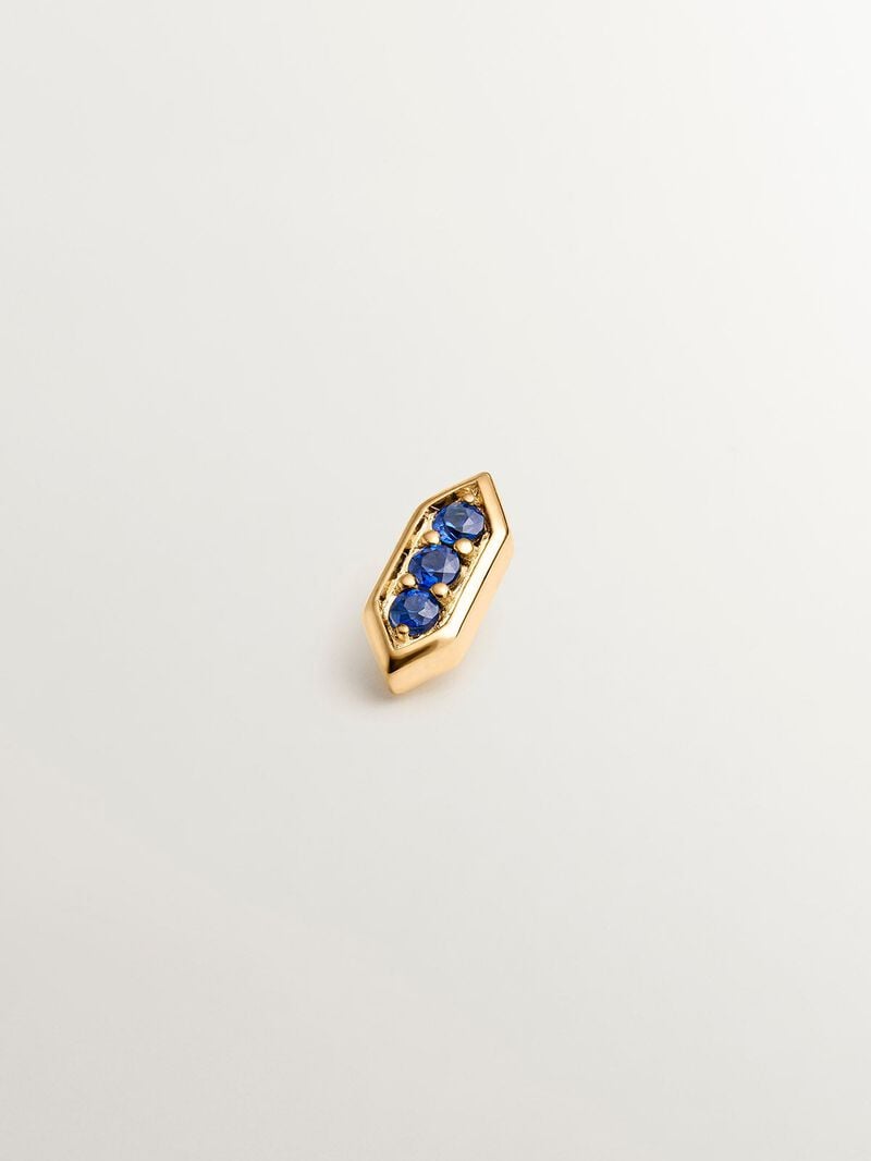 Hexagonal piercing of 18k yellow gold with blue sapphires image number 0