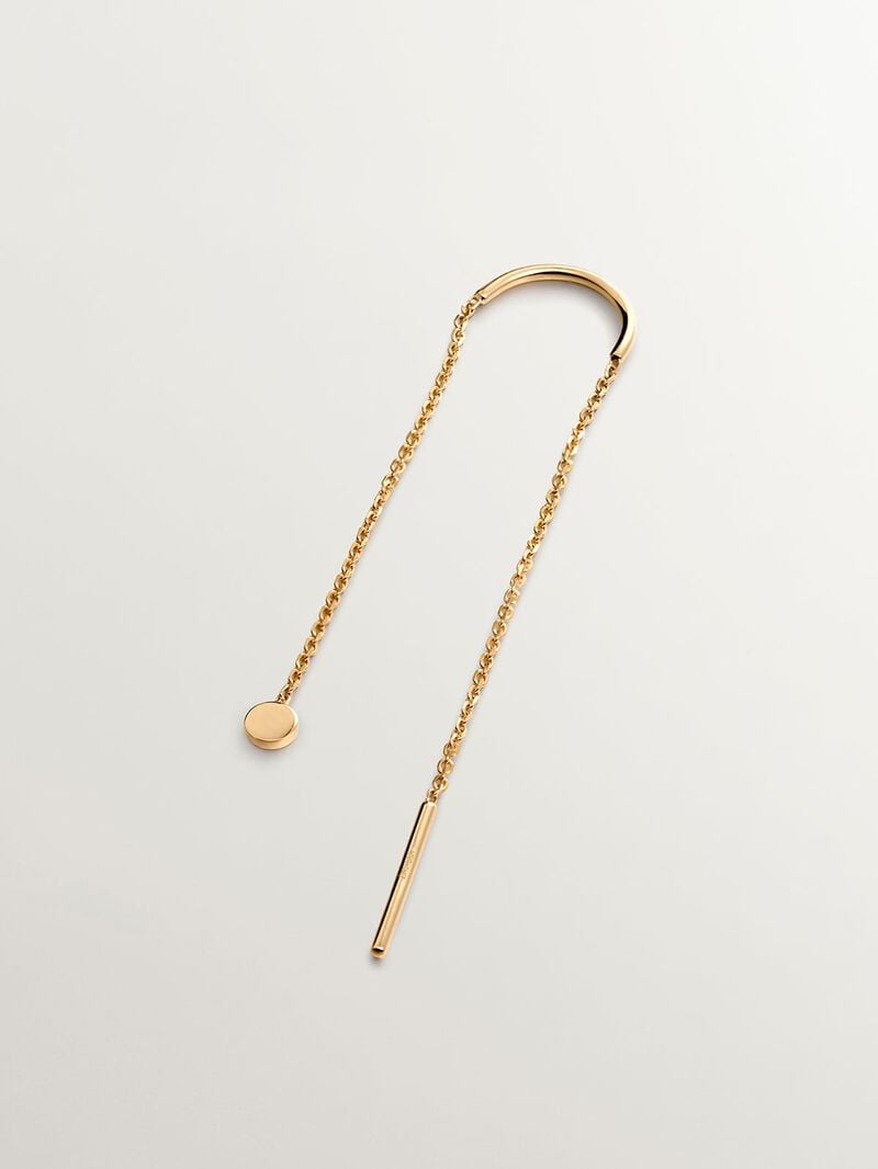 Single long 9K yellow gold earring with chain image number 0