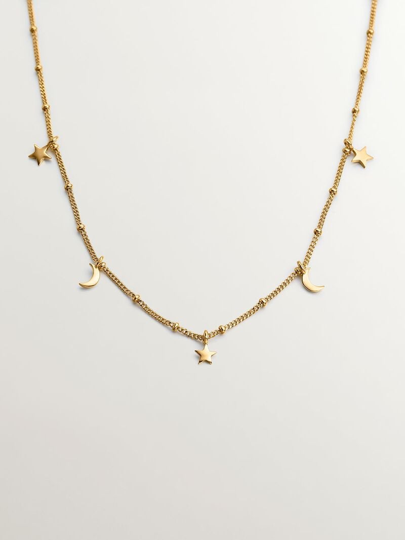925 Silver necklace coated in 18K yellow gold with stars and moons. image number 0