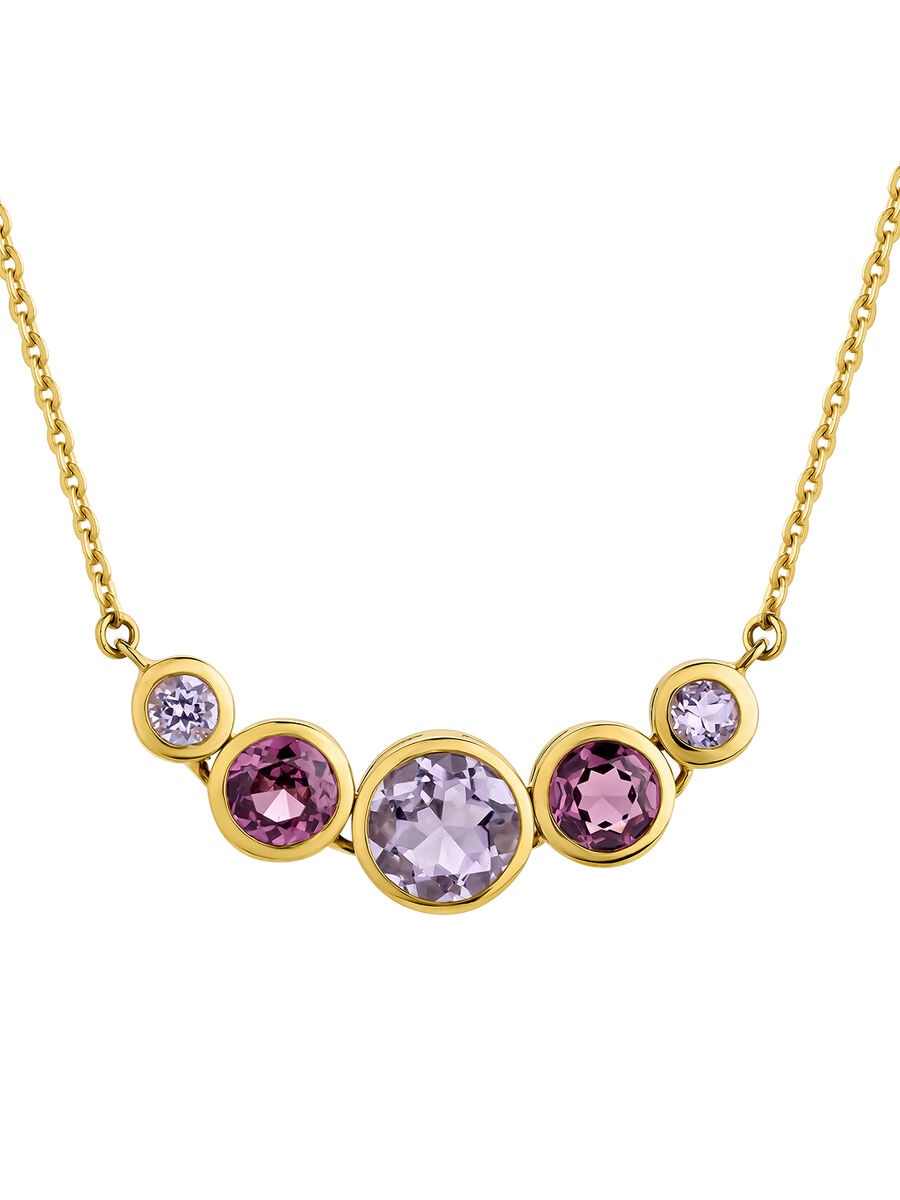 Pendant in 18k yellow gold-plated silver with rhodolites and amethysts, J05297-02-PAM-RO, hi-res