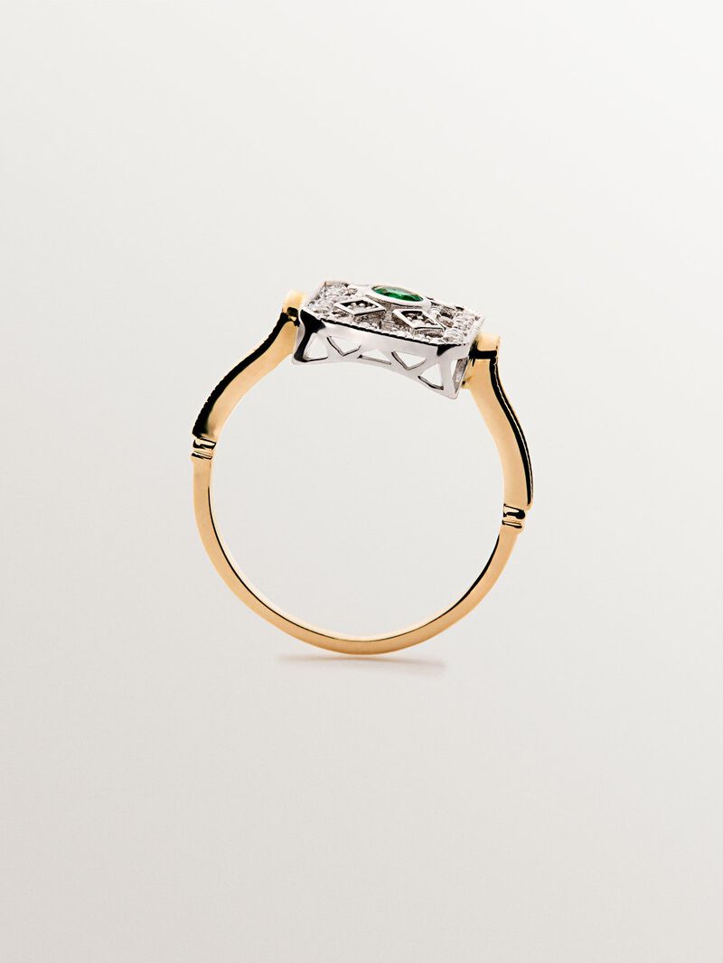 18K white gold and yellow gold ring with brilliant-cut diamonds and brilliant-cut emeralds image number 4