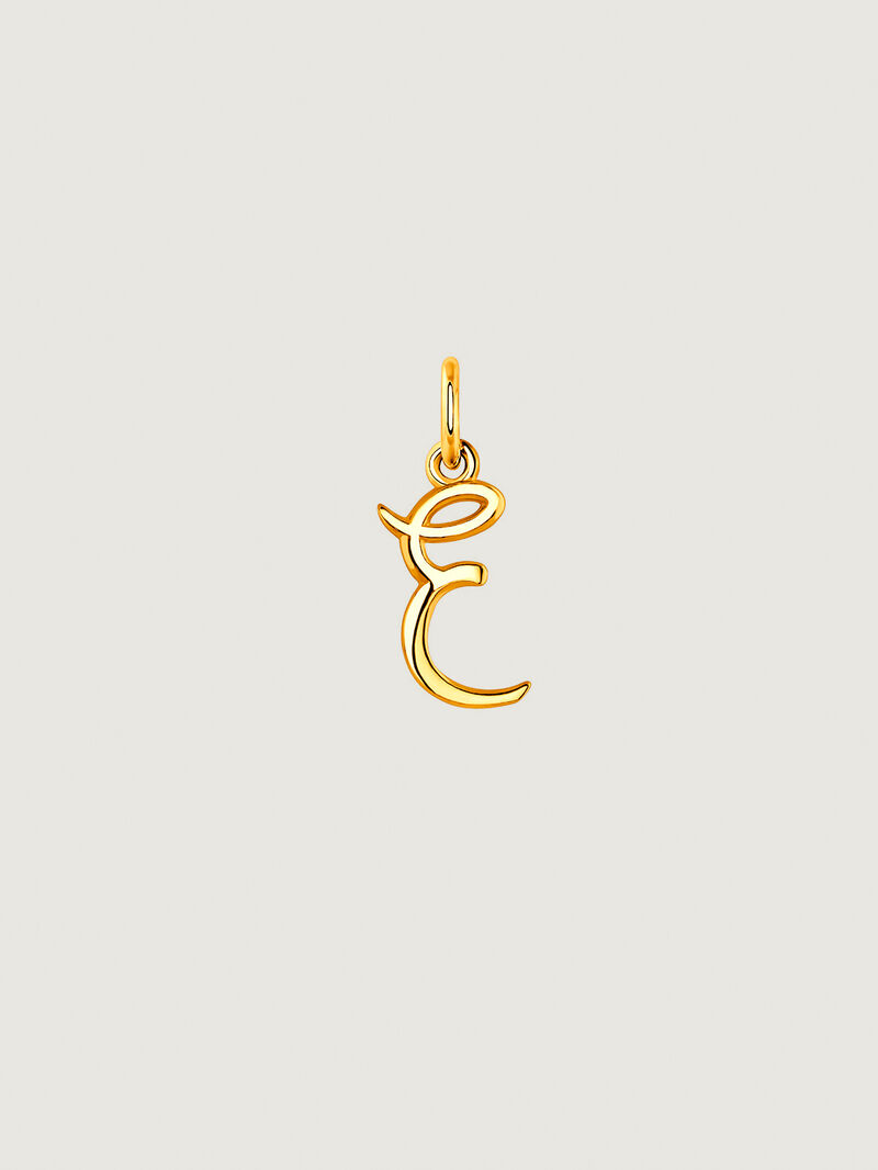 925 Sterling Silver charm coated in 18K yellow gold with initial E. image number 0