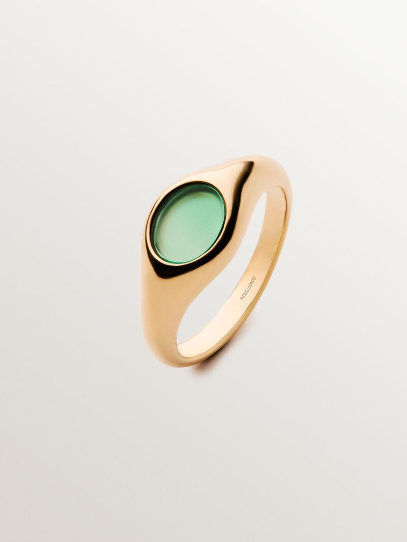 Signet style ring in 18K yellow gold plated 925 silver with central green onyx. image number 0