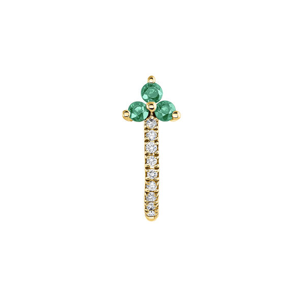 9K gold three emerald solitaire hoop earring , J04071-02-EM-H, mainproduct