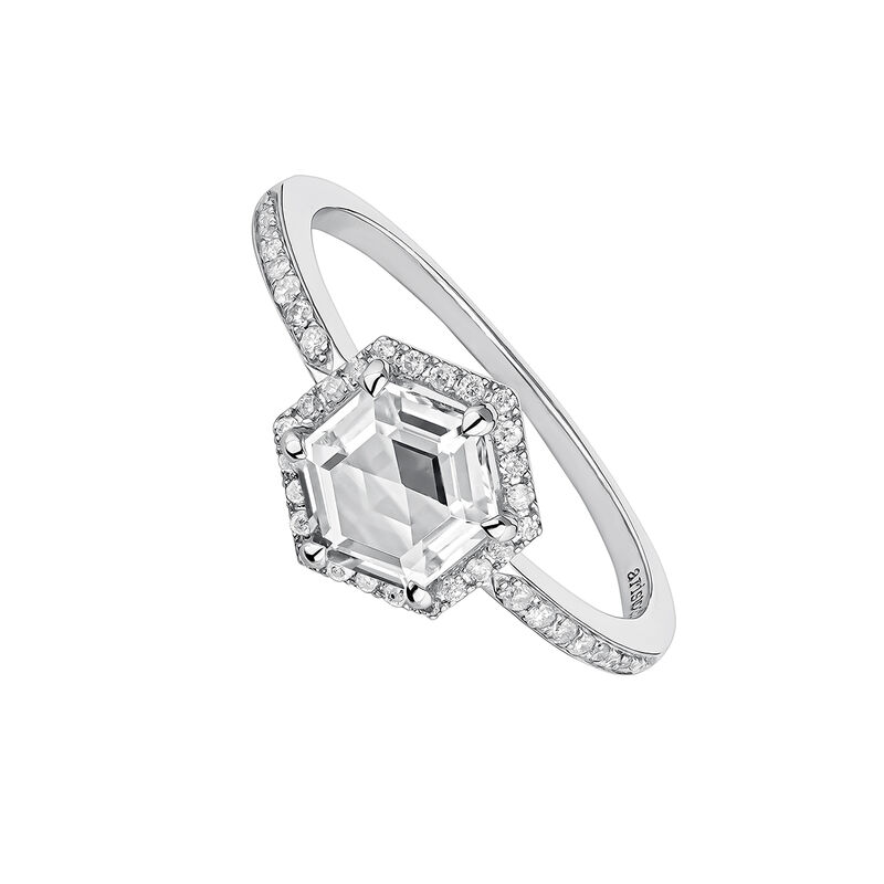 Hexagonal topaz gray diamond silver ring, J04802-01-WT-GD, hi-res