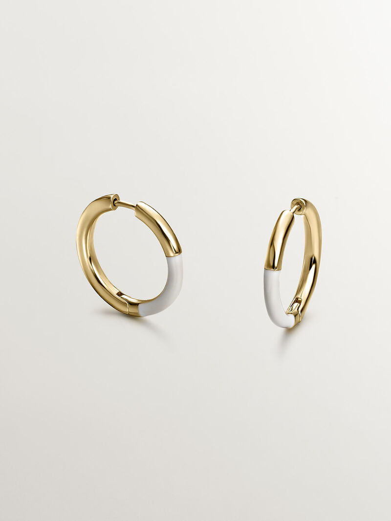 Medium hoop earrings made of 925 silver bathed in 18K yellow gold with white enamel image number 0
