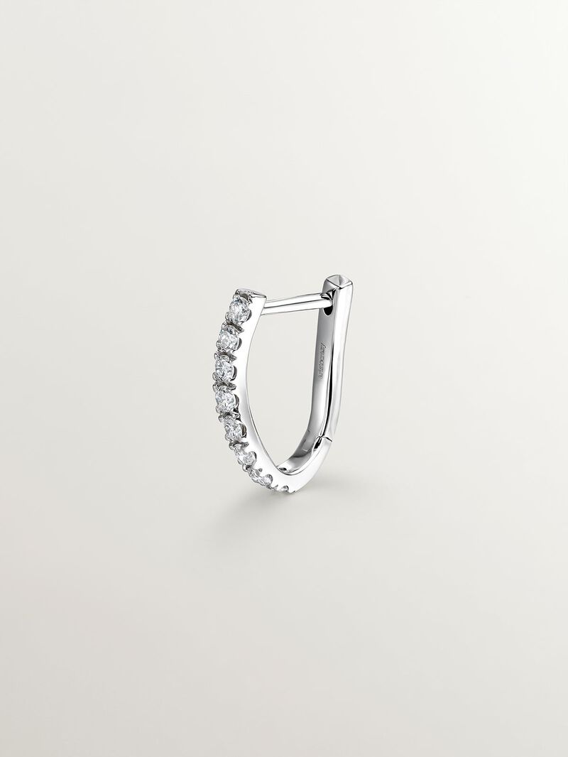 Individual earring of small 18K white gold hoop with diamonds in a wavy shape. image number 0
