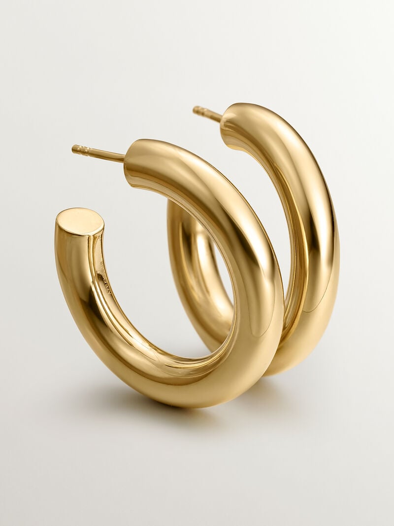 Thick hoop earrings made of 925 silver plated in 18K yellow gold image number 4