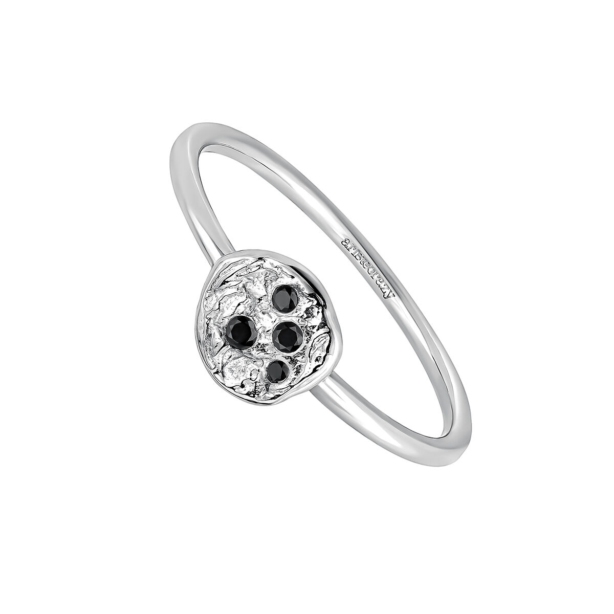 Silver ring with raised detail and black spinel gemstones, J05080-01-BSN, hi-res