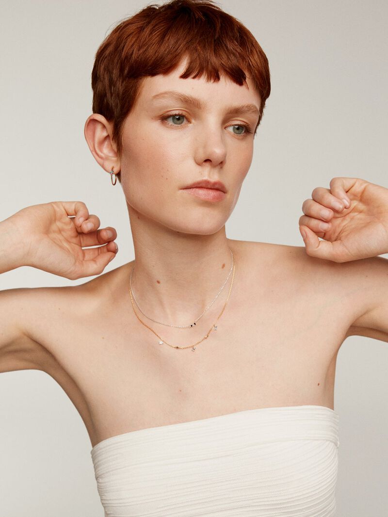 925 silver necklace bathed in 18k yellow gold with blue and white blue and whit image number 5