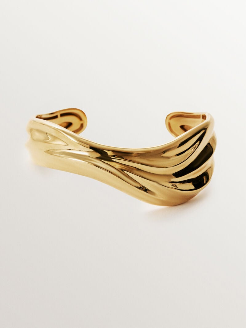 Rigid 18K yellow gold plated 925 silver bracelet with texture image number 0