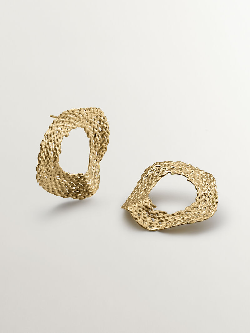 Large 925 silver earrings bathed in 18K yellow gold with wicker texture. image number 4