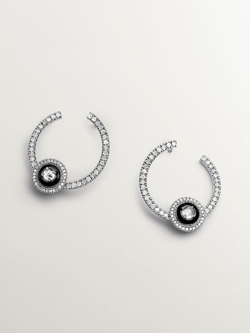 Silly silver ring earrings 925 bathed in 18k yellow gold with blue and whites image number 2