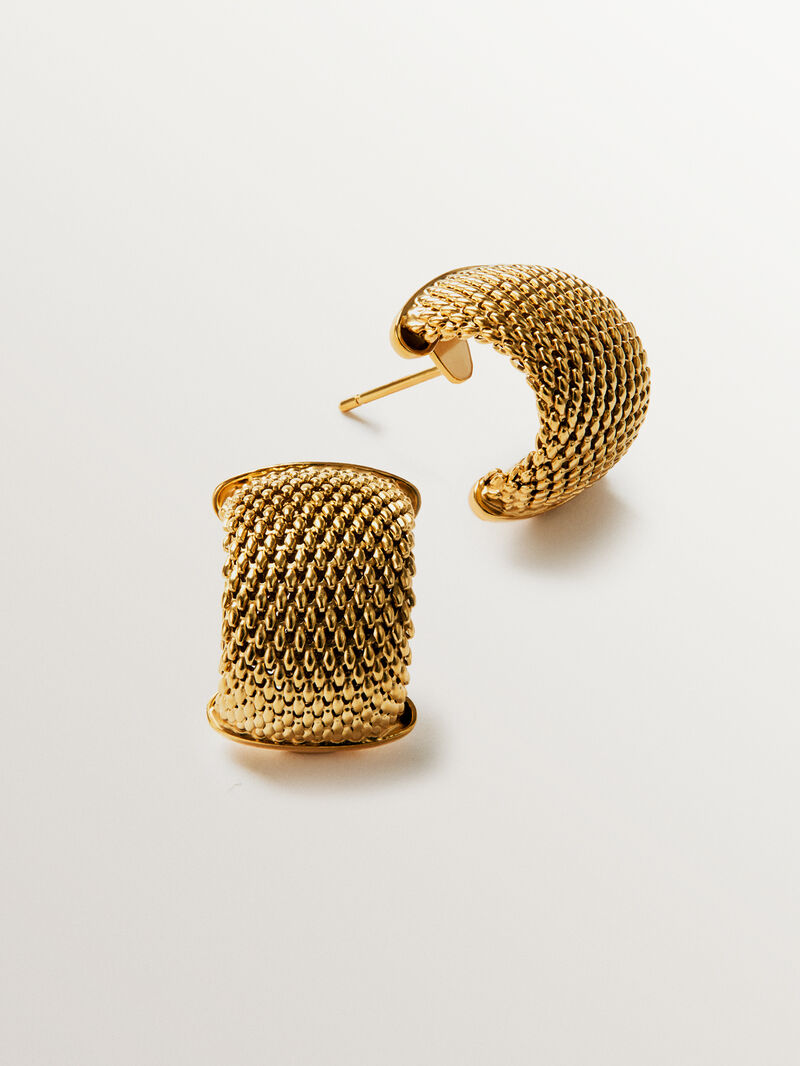 18K yellow gold plated 925 silver hoop earrings with mesh image number 4