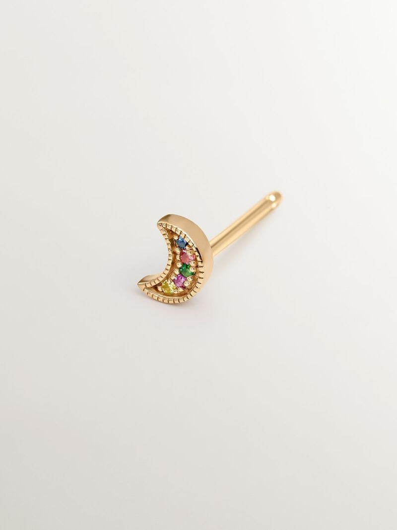 Individual 9K yellow gold earring with multicolor sapphires and tsavorites. image number 1