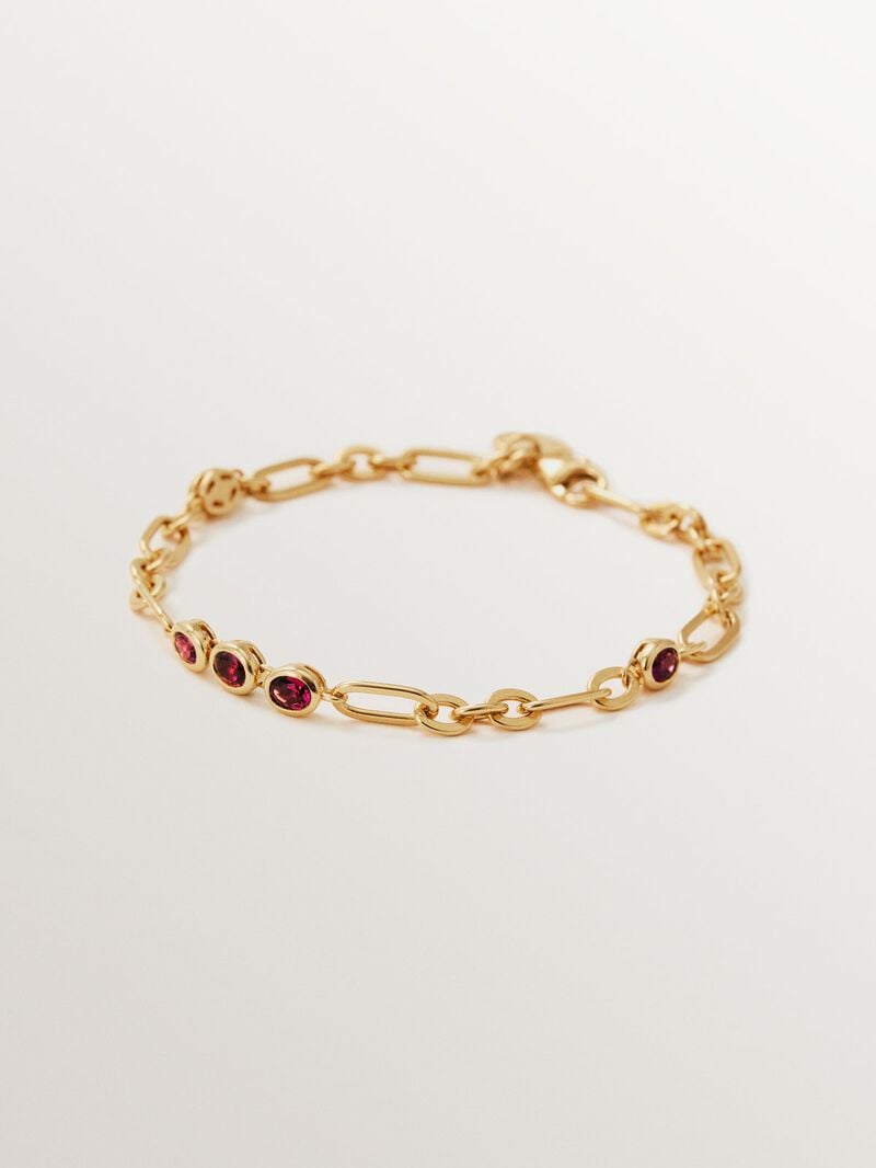 18K yellow gold plated 925 silver chain bracelet with red rhodolites image number 0