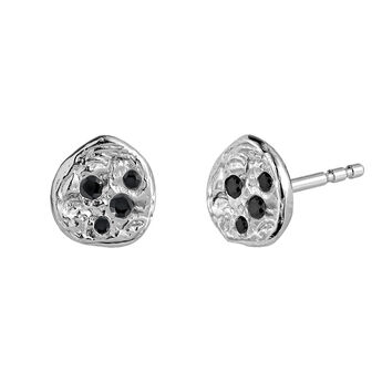 Silver stud earrings with raised detail and black spinel gemstones, J05077-01-BSN,hi-res