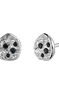 Silver stud earrings with raised detail and black spinel gemstones, J05077-01-BSN