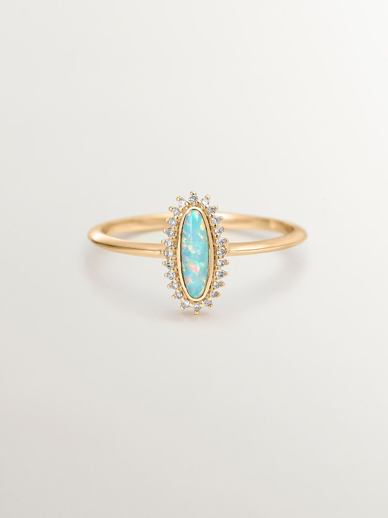 18K Yellow Gold Ring with Turquoise Opal and White Diamonds image number 2