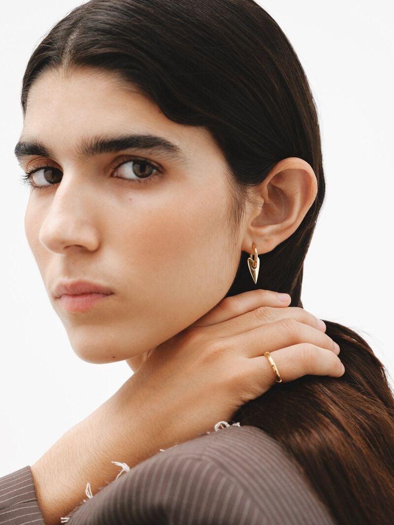 Small hoop earrings made of 925 silver, coated in 18K yellow gold with heart. image number 3