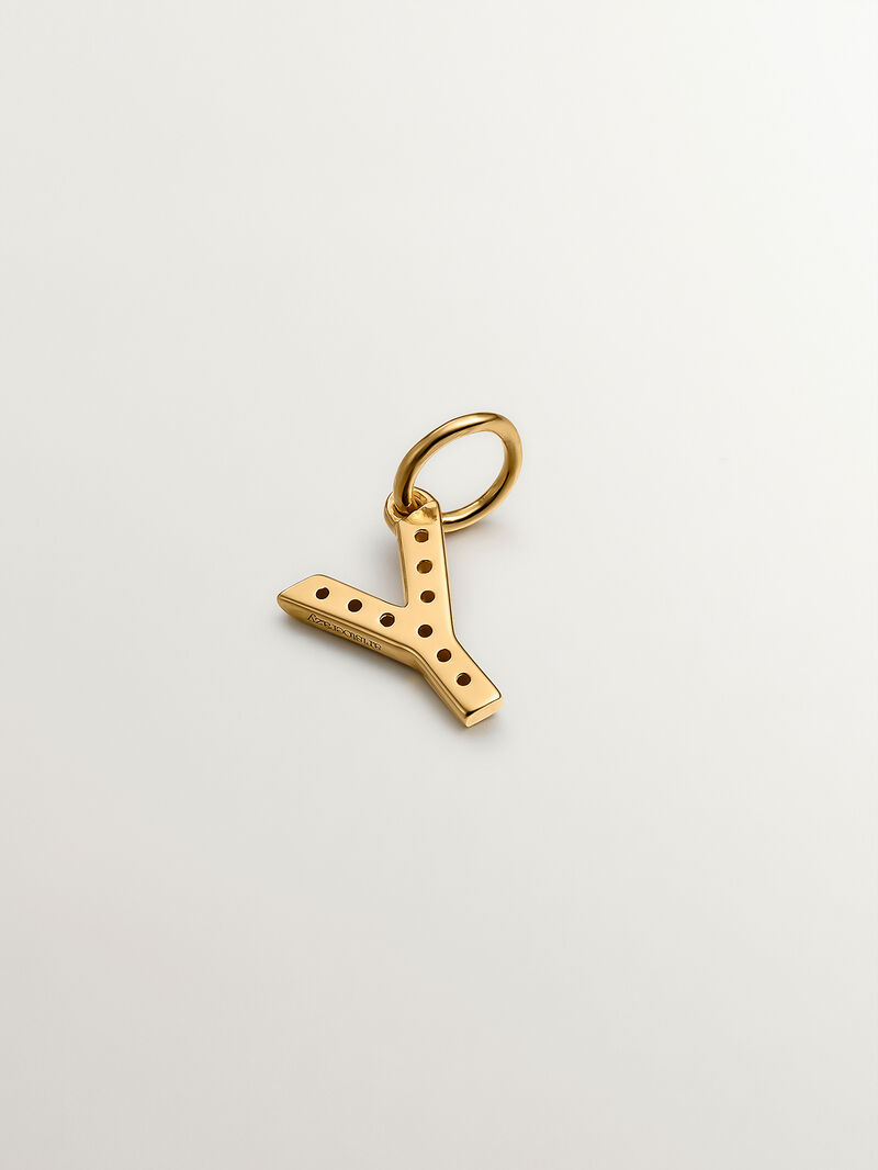 925 Silver charm plated in 18K yellow gold and white topaz, initial Y image number 1
