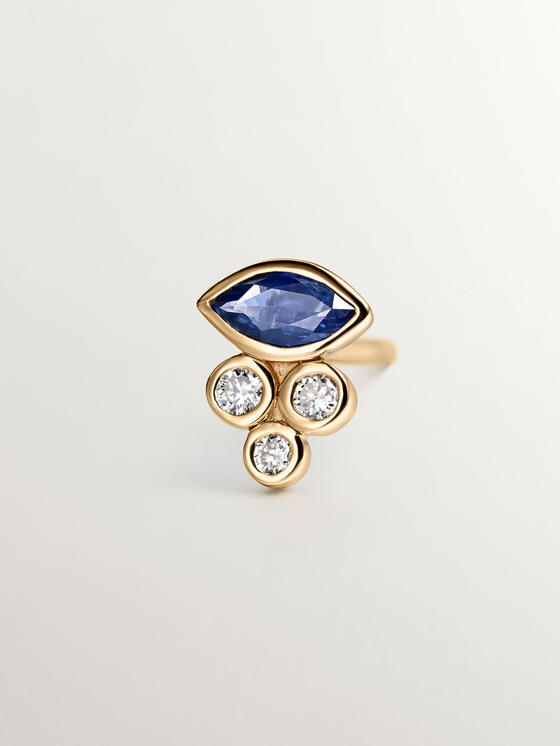 Individual 9K yellow gold earring with blue sapphire and diamonds. image number 4
