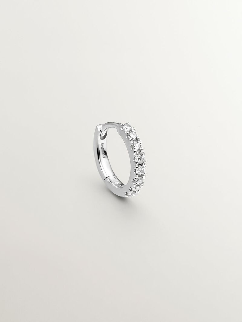 18K white gold single hoop earring with brilliant-cut diamond image number 0