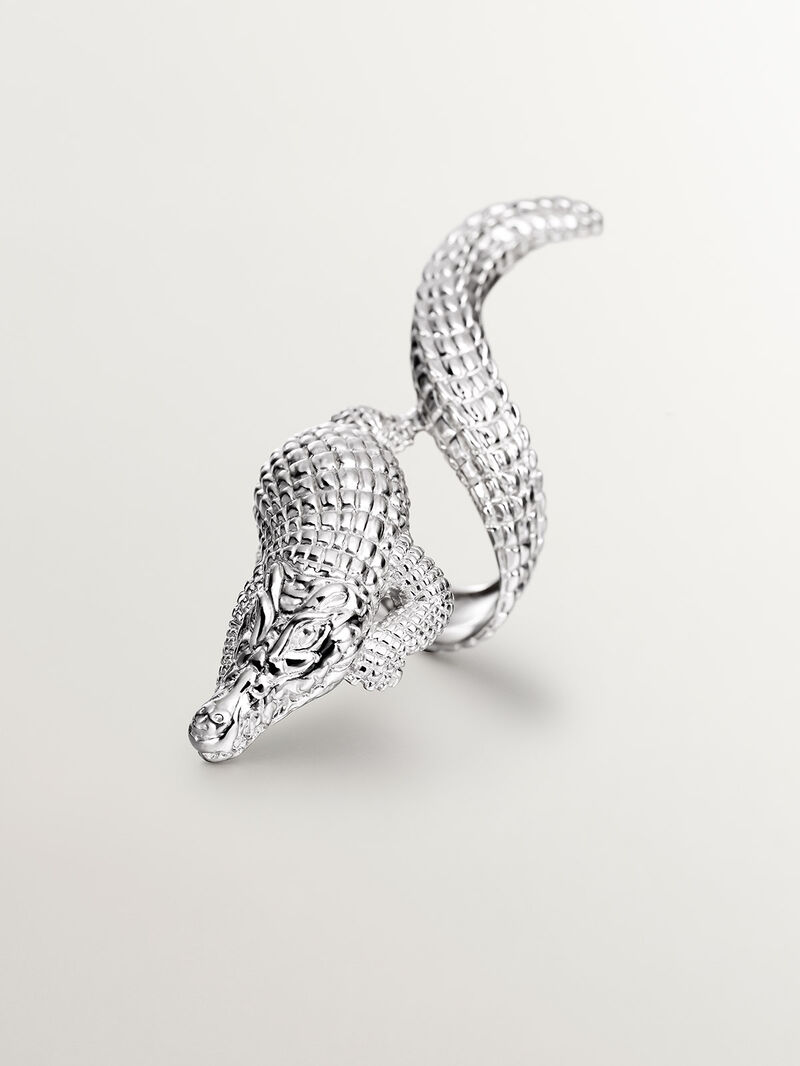 Large 925 silver ring shaped like crocodile image number 4