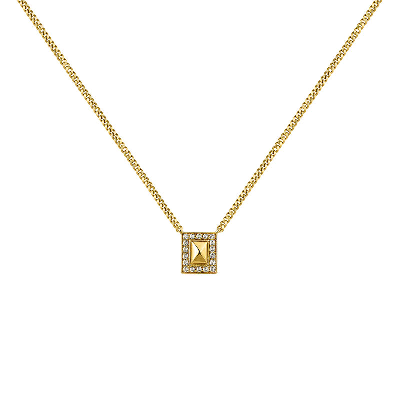 Gold plated square topaz pendant necklace, J04915-02-WT, hi-res