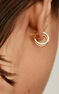 Medium double hoop earrings in 18k yellow gold-plated silver with raised detail and white topazes, J04911-02-WT
