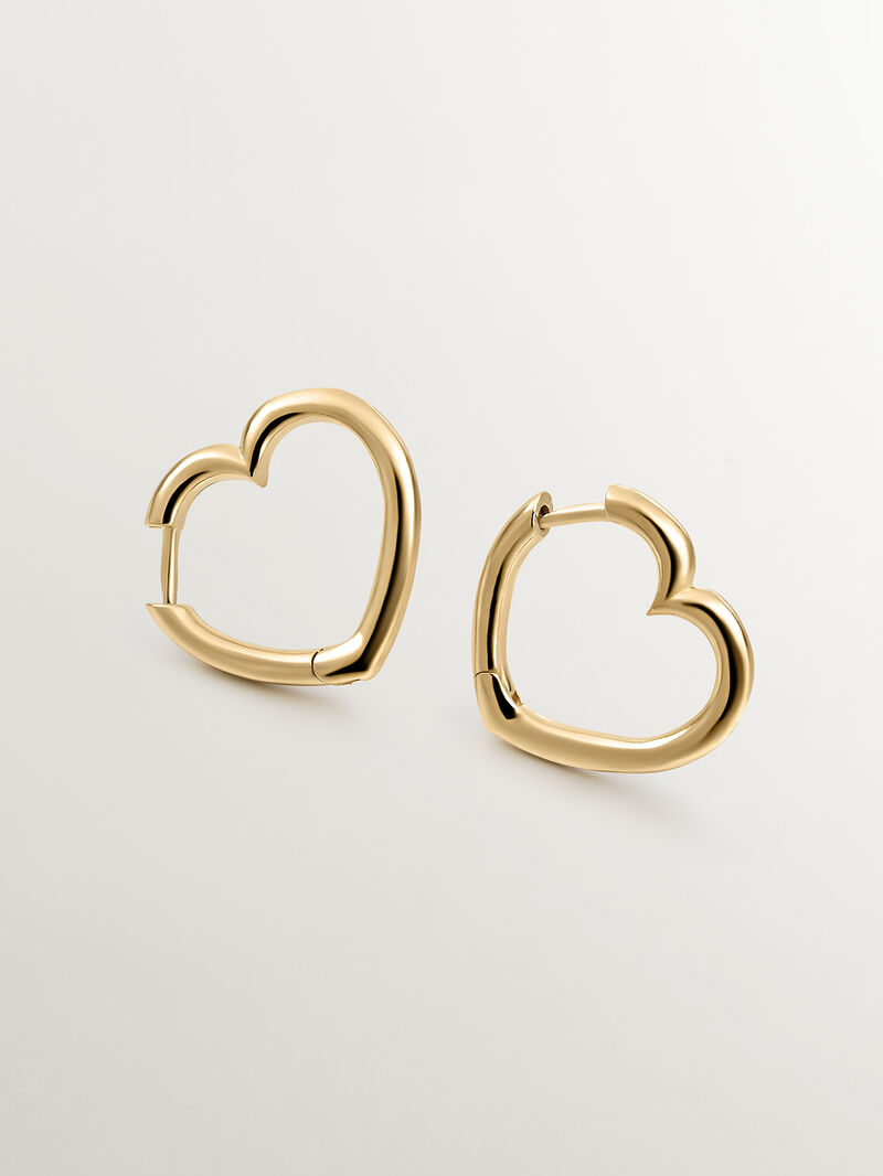 925 Silver hoop earrings gold-plated in 18K yellow gold in the shape of a heart. image number 0