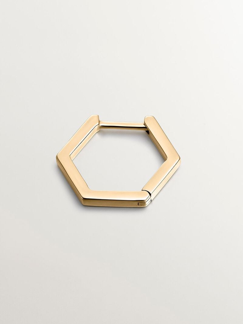 Individual 9K yellow gold hoop earring with hexagonal shape. image number 2