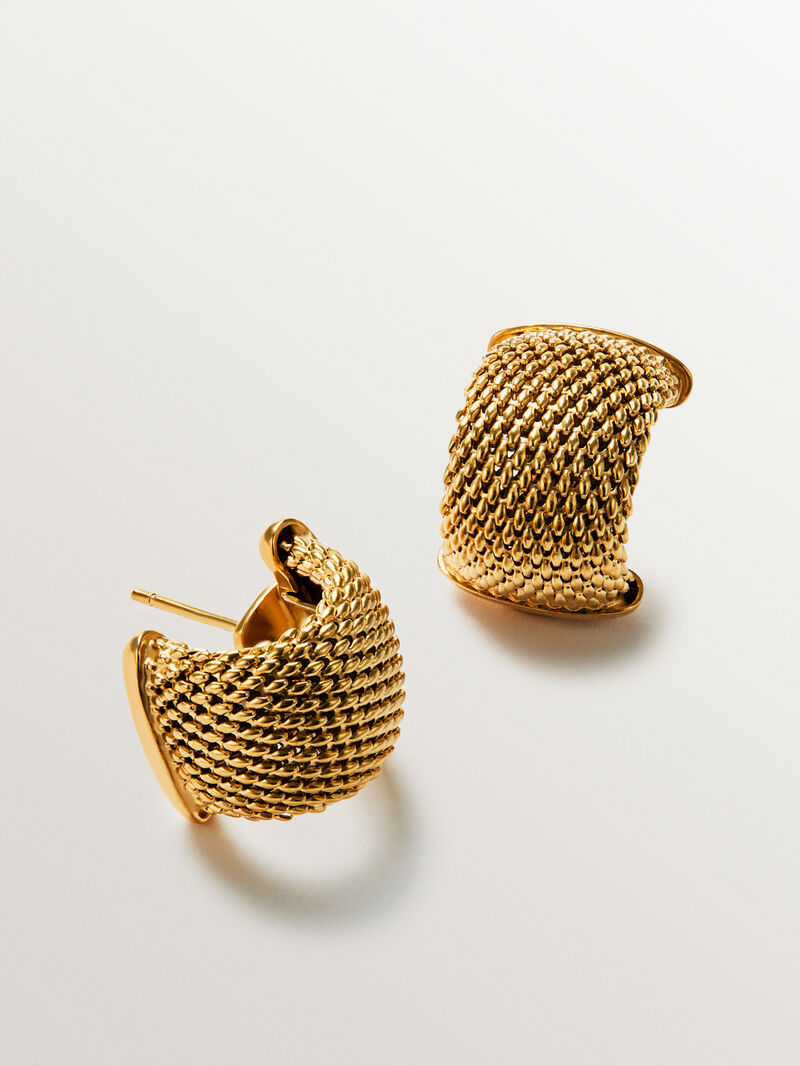 18K yellow gold plated 925 silver hoop earrings with mesh image number 2