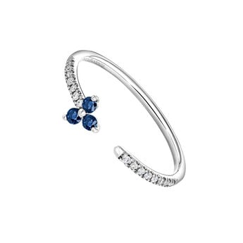Open ring clover sapphire and diamonds white gold , J04065-01-BS,hi-res