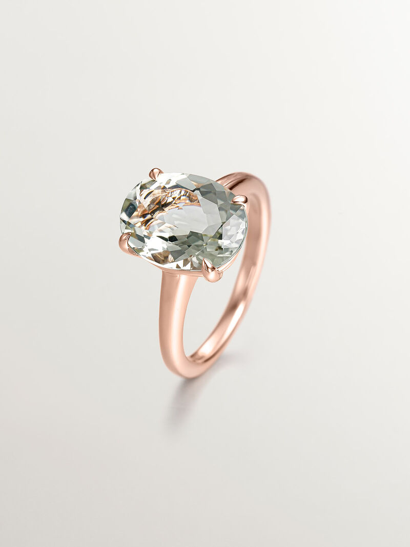 928 Silver ring plated in 18K rose gold with green quartz image number 0