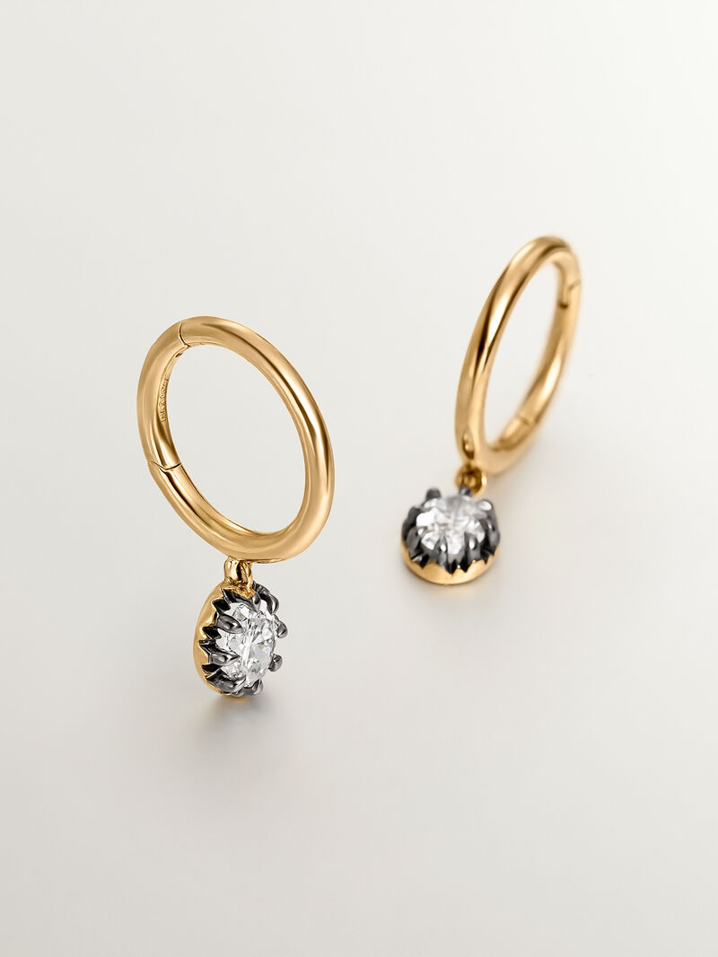 18K yellow gold earrings with aged effect and oval-cut diamonds image number 4