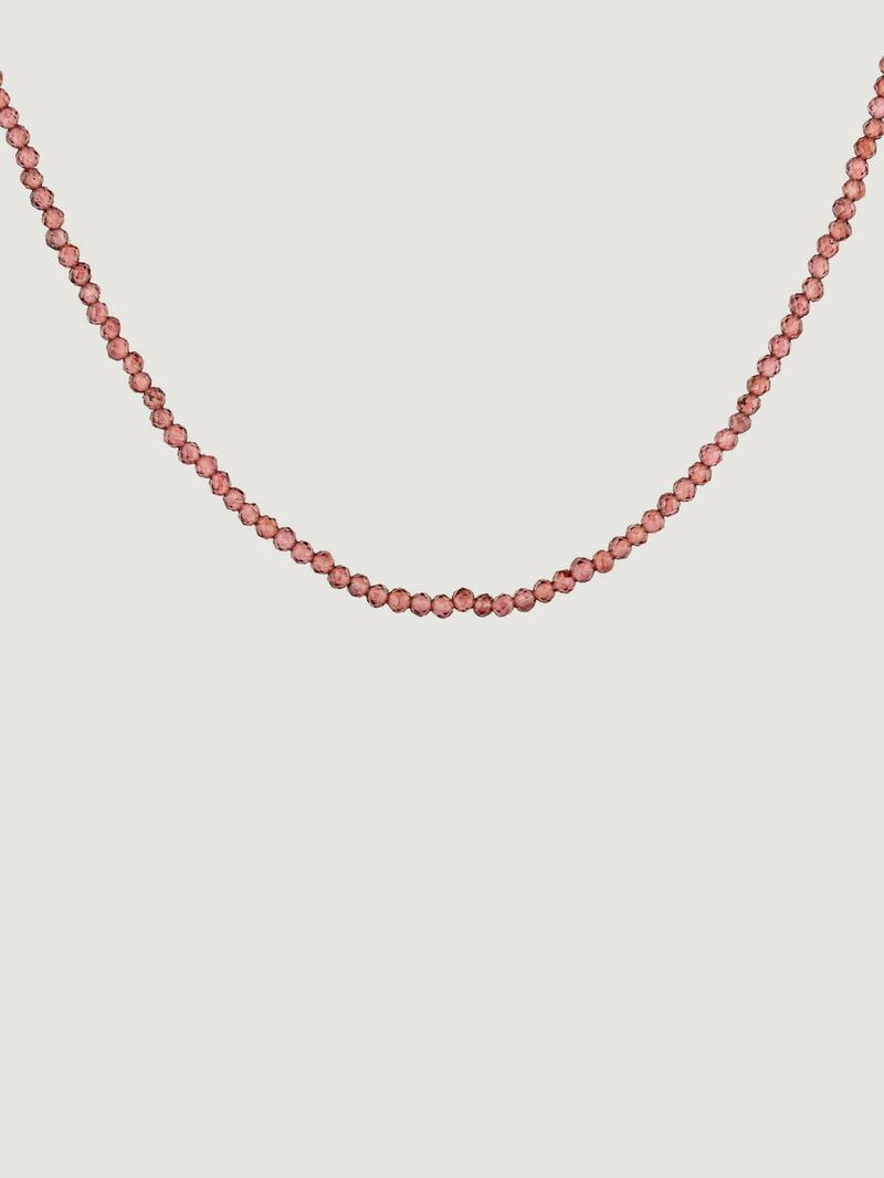 925 Silver necklace bathed in 18K yellow gold with pink rhodolite beads. image number 2