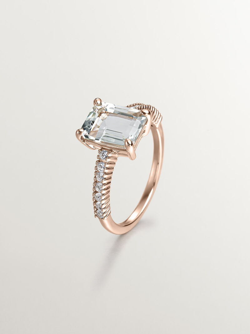 925 Silver ring bathed in 18K rose gold with green quartz and white topaz. image number 0