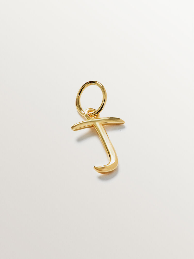 Charm made from 925 silver, gold-plated in 18K yellow gold, with initial T. image number 1