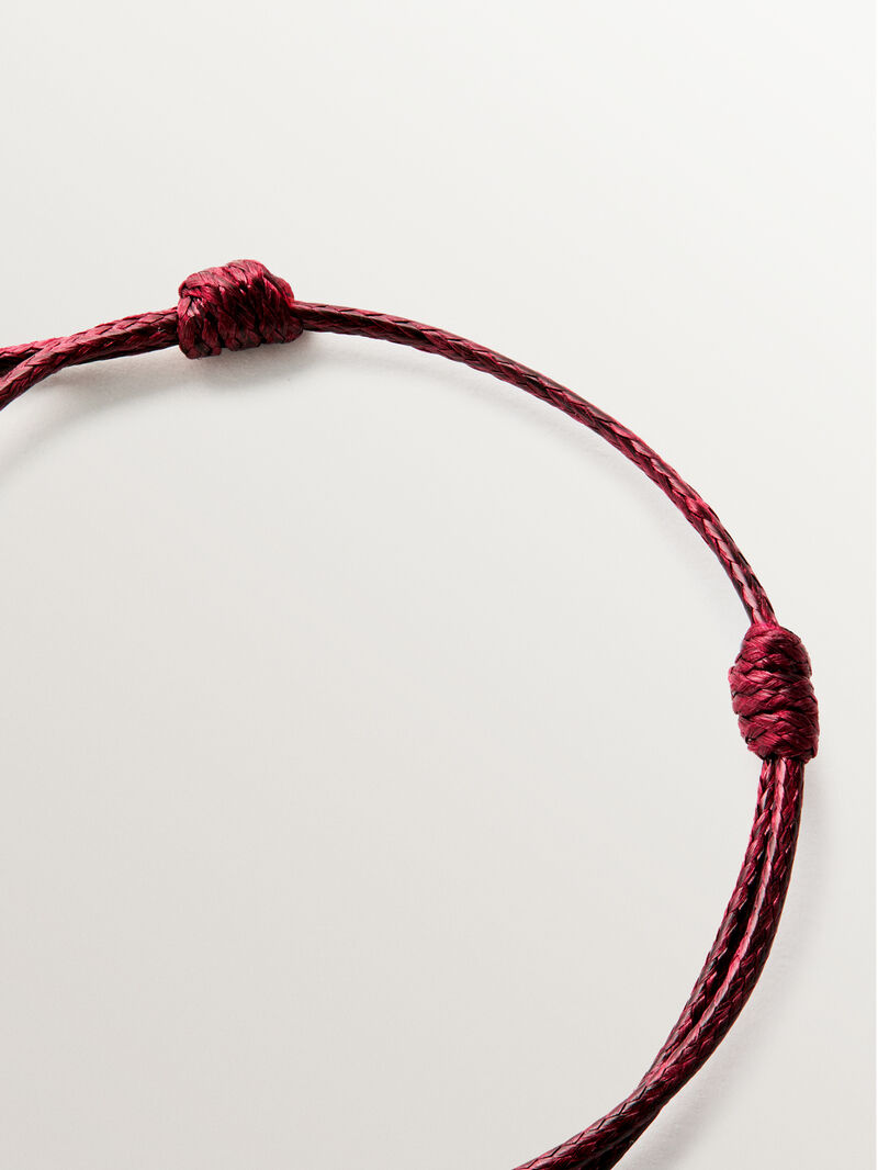 18K yellow gold plated 925 silver bracelet with heart shape in guilloché texture and with red rope image number 4