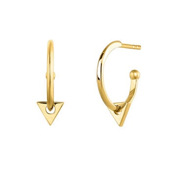 Gold plated triangle pendant hoop earrings , J03961-02,hi-res