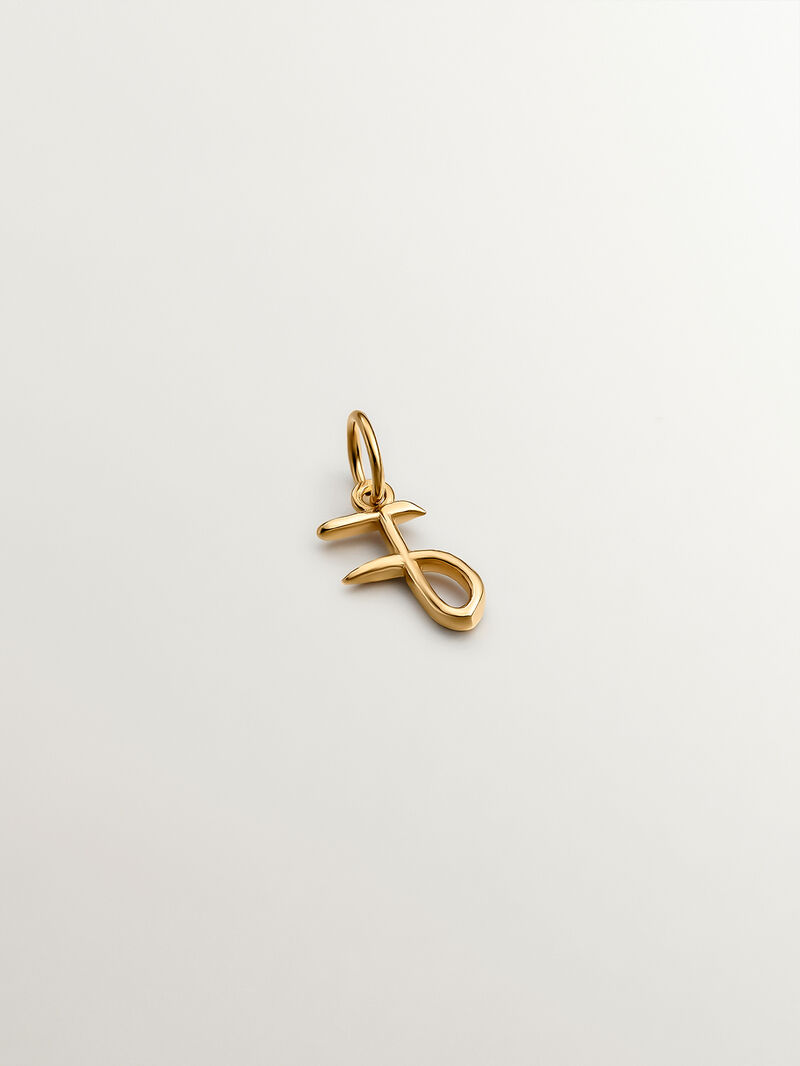 18K Yellow Gold plated 925 Silver Charm with initial F image number 1