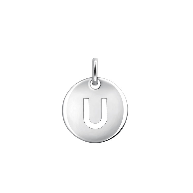 Silver U initial medallion charm , J03455-01-U, hi-res