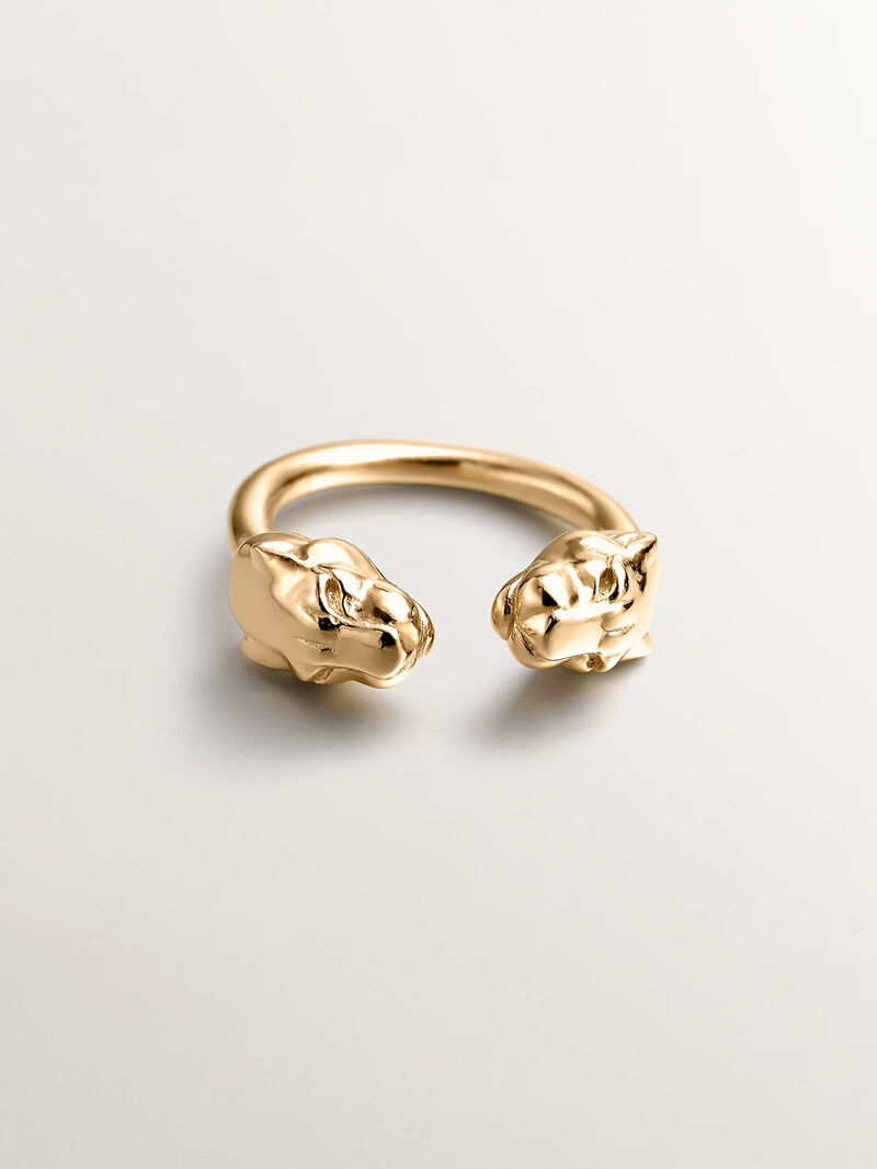 You and I ring made of 925 silver, bathed in 18K yellow gold with panther heads. image number 2