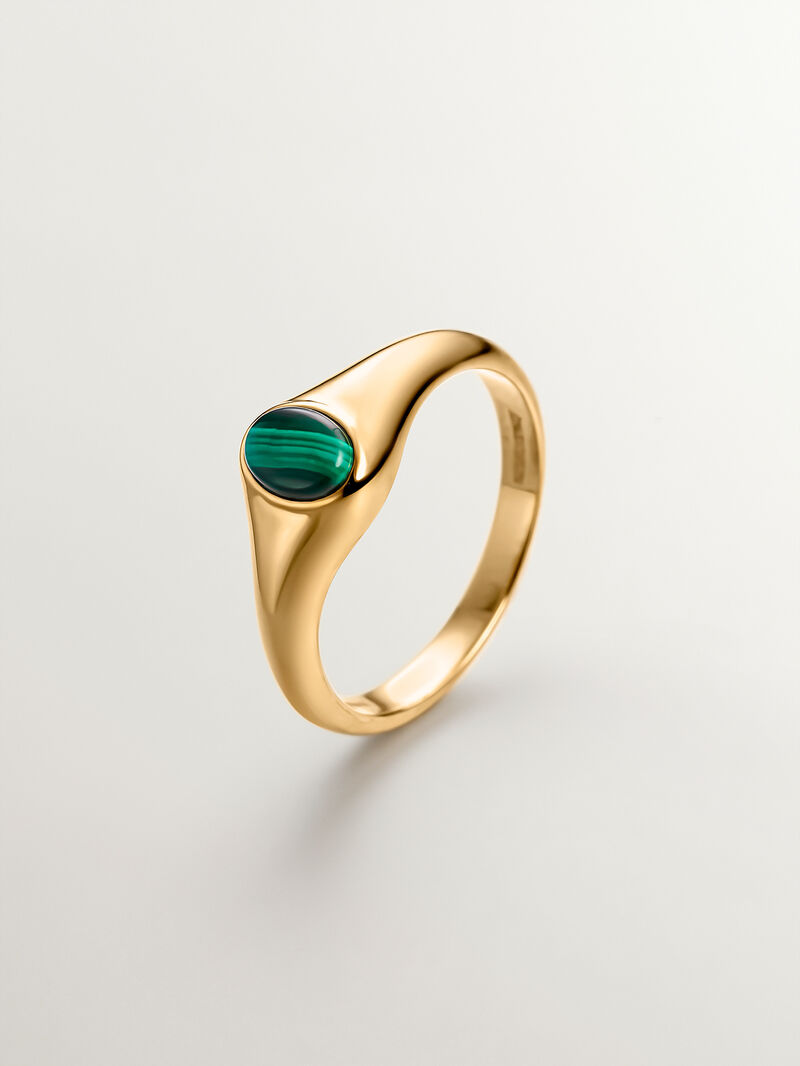 9K Yellow Gold Signet Ring with Green Malachite image number 0