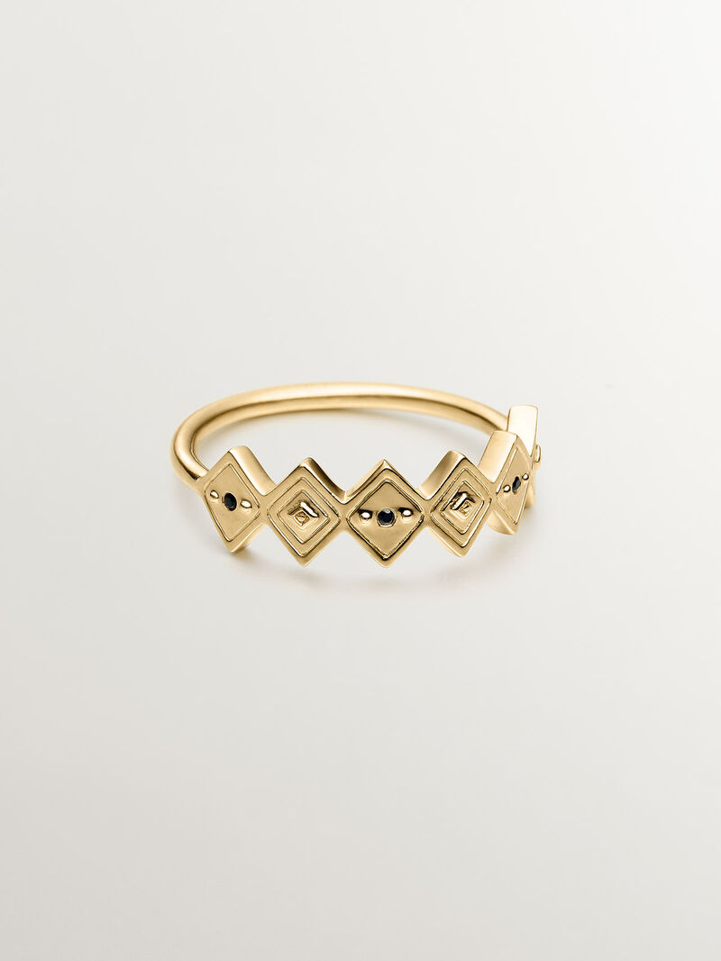 925 silver ring bathed in 18k yellow gold with black spinelas image number 2