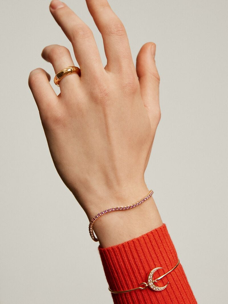925 Silver ring bathed in 18K yellow gold with a bamboo texture. image number 5