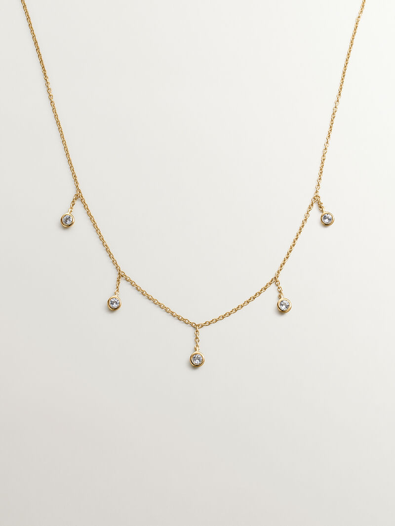 925 silver necklace bathed in 18K yellow gold with white topaz stones image number 0