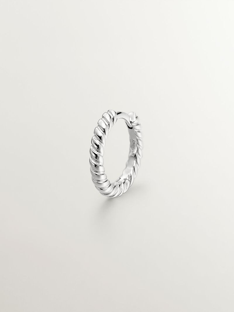 Individual 9K white gold hoop earring with fluted texture. image number 0