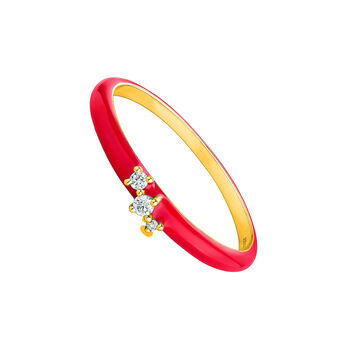 Ring in 18k yellow gold with pink enamel and diamonds, J05112-02-PKENA,hi-res